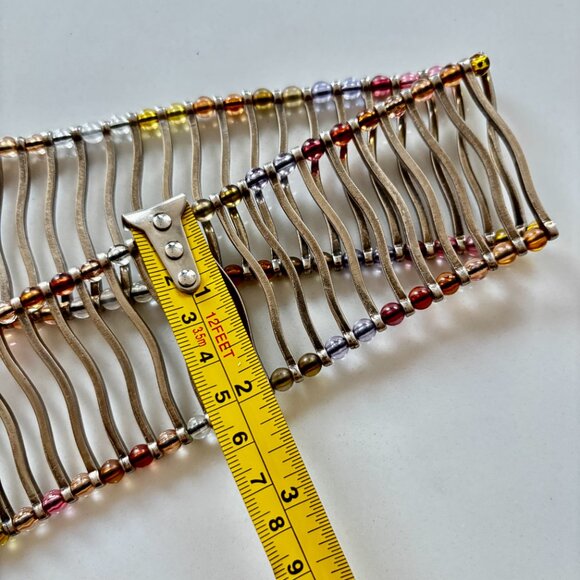 Burnished Silver Metal & Colorful Beaded Stretch Belt Womens M Unique 34\